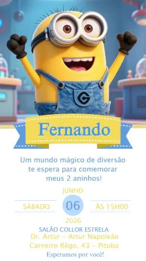 Convite de Aniversário Minions Amarelo e Azul para Editar