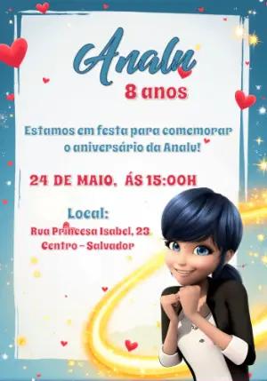 Convite de Aniversário Miraculous Ladybug para Editar