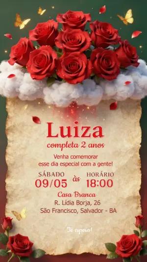 Convite de Aniversário Elegante com Rosas Vermelhas para Editar