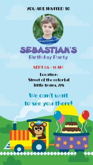 Colorful Train Birthday Invitation - Editable Digital Template