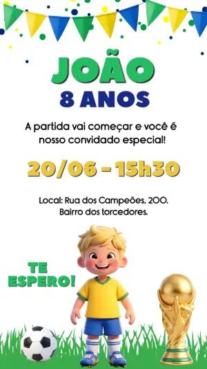 Convite Digital Aniversário Infantil Futebol para Editar