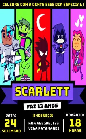 Convite de Aniversário Jovens Titãs em Ação Editável