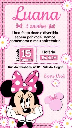 Convite de Aniversário Minnie Rosa para Editar