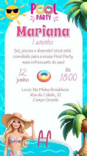 Convite Aniversário Barbie Pool Party para Editar Online