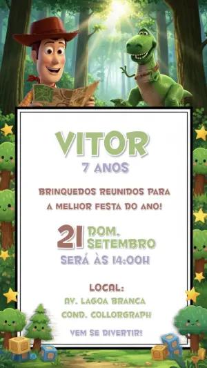 Convite de Aniversário Toy Story com Woody e Rex para Editar
