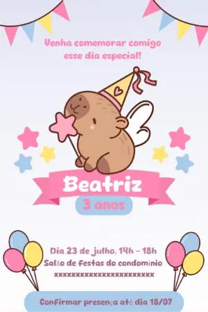 Convite de Aniversário Capivara Fofa para Editar Online