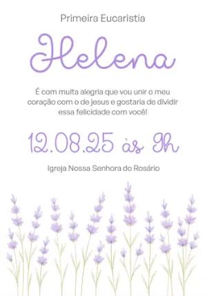 Convite Primeira Eucaristia Lavanda para Editar Online
