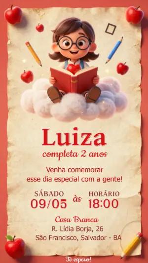 Convite de Aniversário Infantil 3D Tema Escola para Editar