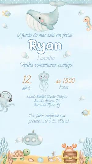 Convite de Aniversário Fundo do Mar Aquarela para Editar
