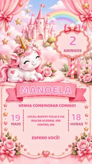 Convite de Aniversário Unicórnio Mágico para Editar
