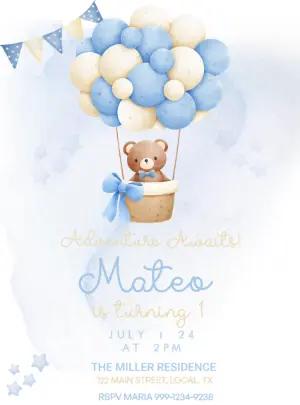 Teddy Bear Balloon Birthday Invitation to Edit Online
