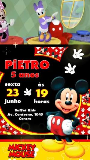 Convite Animado Aniversário Mickey Mouse para Editar Online