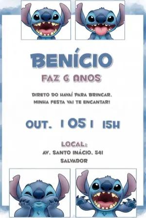 Convite de Aniversário Stitch para Editar e Personalizar Online