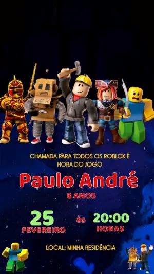 Convite Animado Aniversário Roblox: Aventura Gamer Editável
