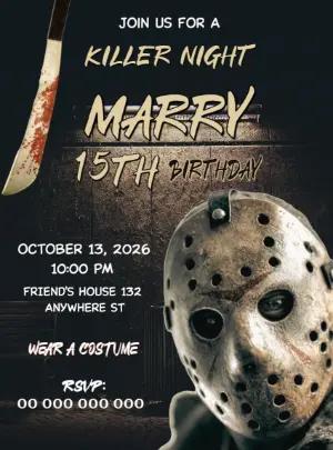 Killer Night Horror Jason Birthday Invitation to Edit Online