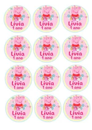 Adesivo Redondo Aniversário Peppa Pig para Editar Online