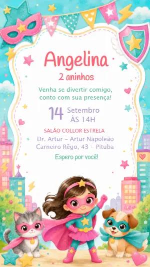 Convite de Aniversário Super-Heroína Menina Editável