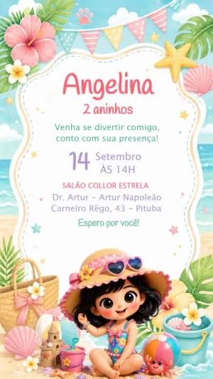 Convite Digital Aniversário Praia Menina Morena Editável