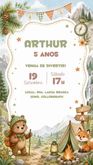 Convite de Aniversário Acampamento Boho para Editar