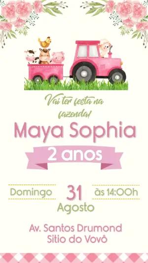 Convite Aniversário Fazendinha Rosa com Animais para Editar