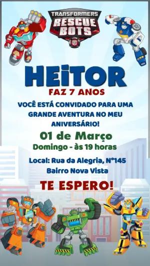 Convite de Aniversário Transformers Rescue Bots Editável