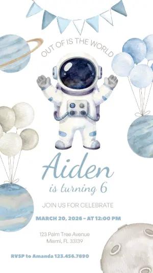 Cute Astronaut Birthday Invitation | Editable Space Party Template
