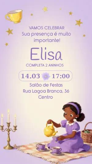 Convite de Aniversário Chá da Tarde Lilás Modelo Editável
