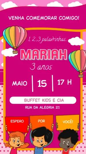 Convite Aniversário 3 Palavrinhas para Editar Online