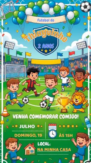 Convite de Aniversário Futebol Infantil Editável
