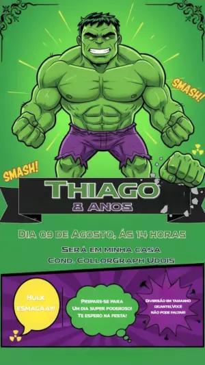 Convite Digital Aniversário do Hulk para Editar e Enviar