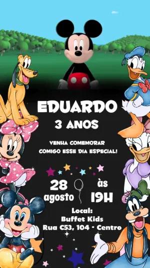 Convite Animado Aniversário Turma do Mickey para Editar