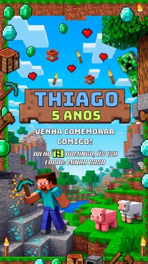 Convite de Aniversário Minecraft Editável