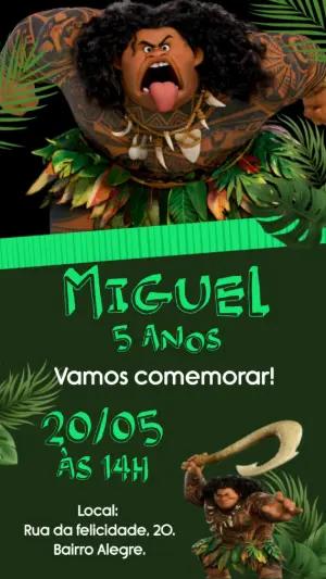 Convite Animado Aniversário Maui Moana para Editar Online