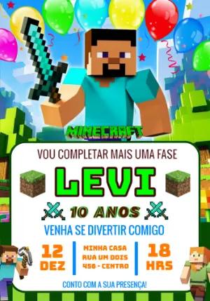 Convite de Aniversário Minecraft Colorido para Editar Online