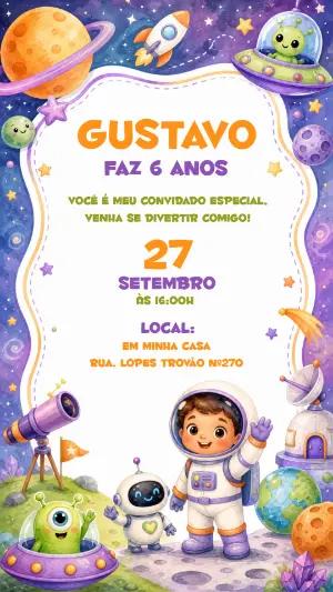 Convite de Aniversário Astronauta Baby Digital para Editar