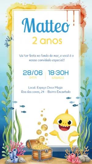Convite Aniversário Baby Shark Fundo do Mar para Editar Online