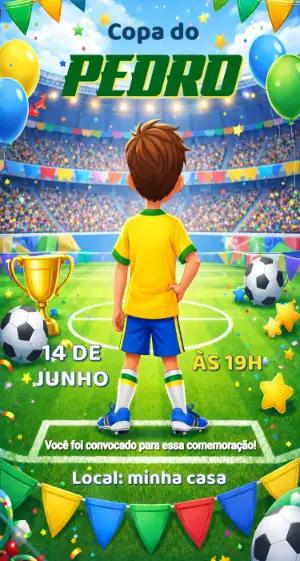 Convite Aniversário Futebol Copa do Mundo Editável