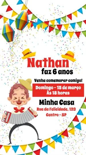 Convite de Aniversário Festa Junina Colorido para Editar