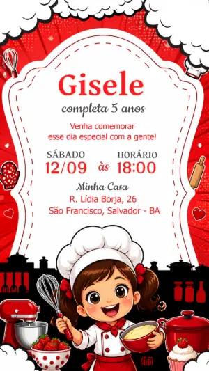 Convite de Aniversário Masterchef Cozinheira Editável