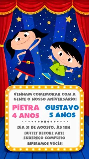 Convite de Aniversário Duplo Show da Luna Palco Editável