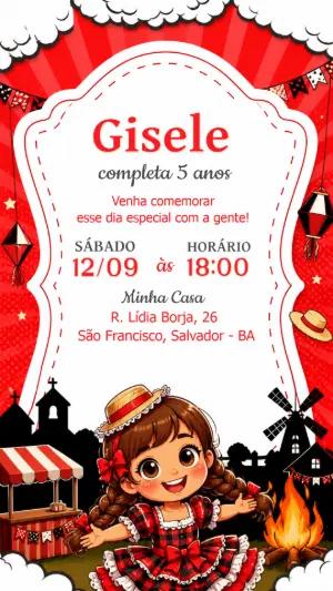Convite de Aniversário Festa Junina Menina Editável