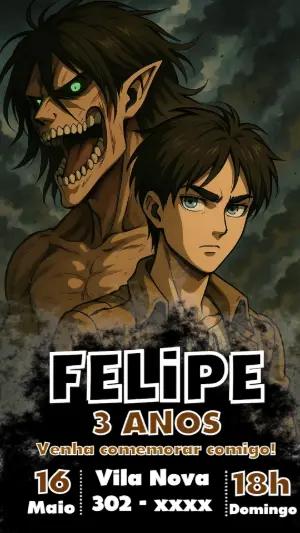 Convite de Aniversário Attack on Titan para Editar