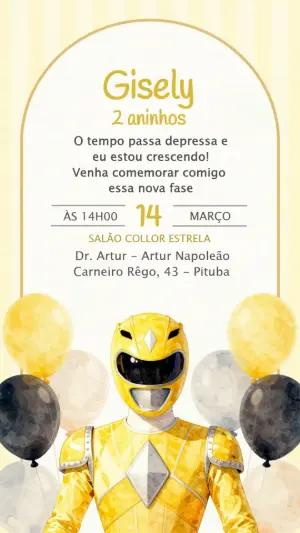 Convite Digital Aniversário Infantil Power Ranger Amarelo