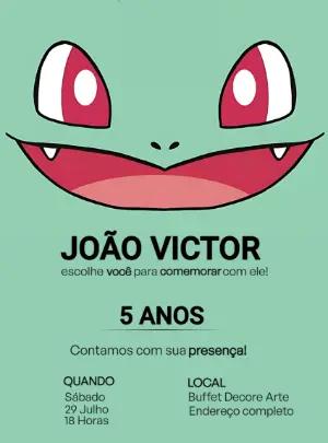 Convite de Aniversário Pokémon Bulbasaur para Editar Online