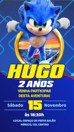 Convite de Aniversário Sonic Moderno para Editar