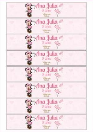 Rótulo de Refrigerante Minnie Rosa para Aniversário para Editar