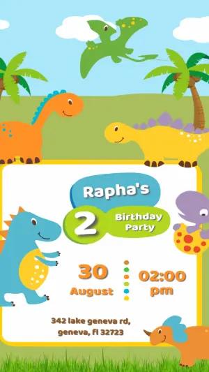 Cute Dinosaur Birthday Invitation - Editable Digital Template