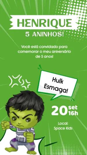 Convite de Aniversário do Hulk para Editar e Imprimir