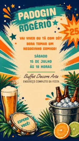 Convite de Aniversário Pagode Retrô para Editar e Enviar