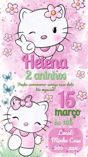 Convite de Aniversário Hello Kitty Rosa Editável